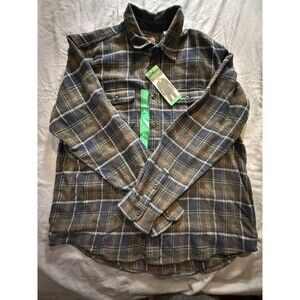 Orvis Men's XL Navy Brown Plaid Flannel Long Sleeve Button-Up Shirt w/pockets